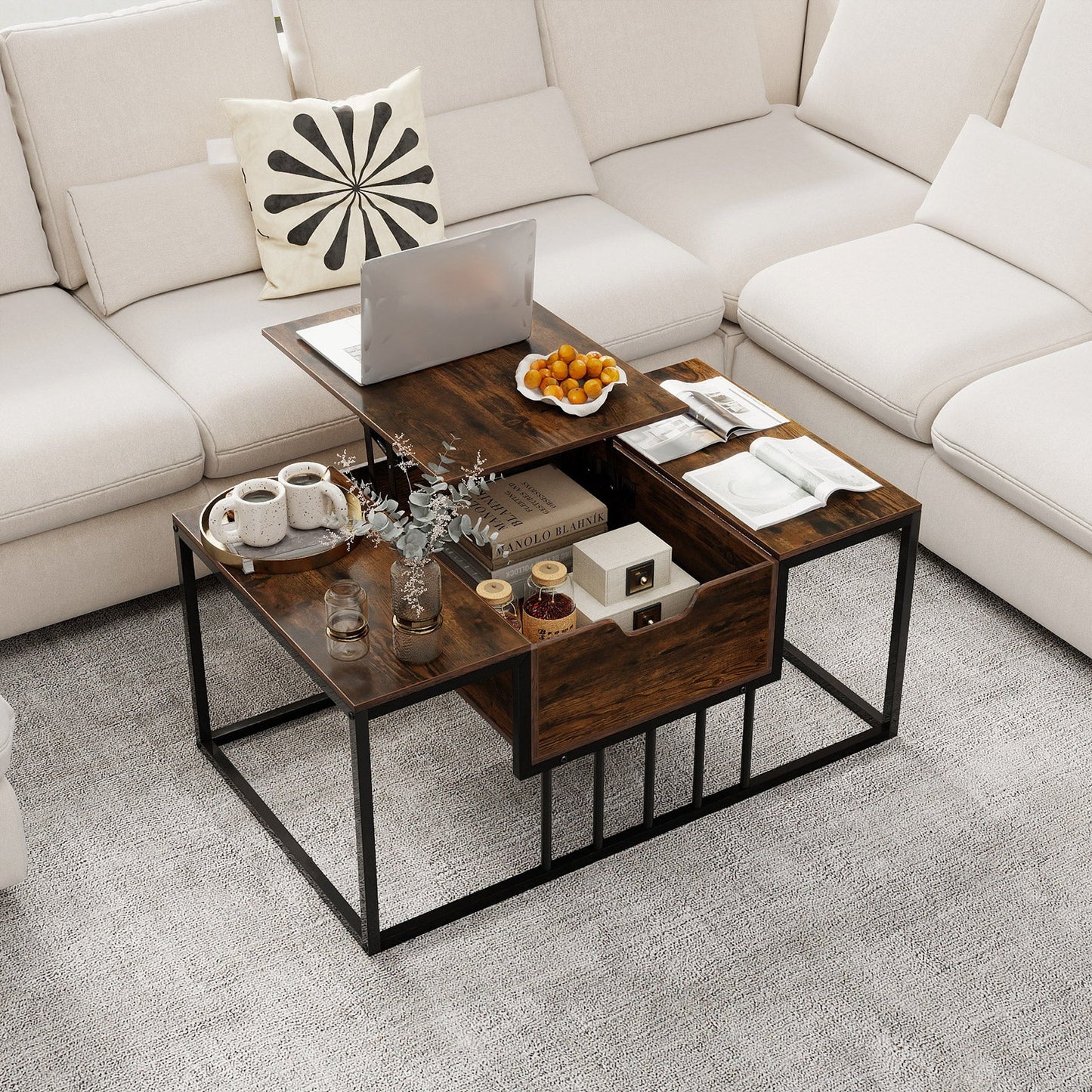 Lift Top Coffee Table Modern Center Table with Hidden Storage Compartment