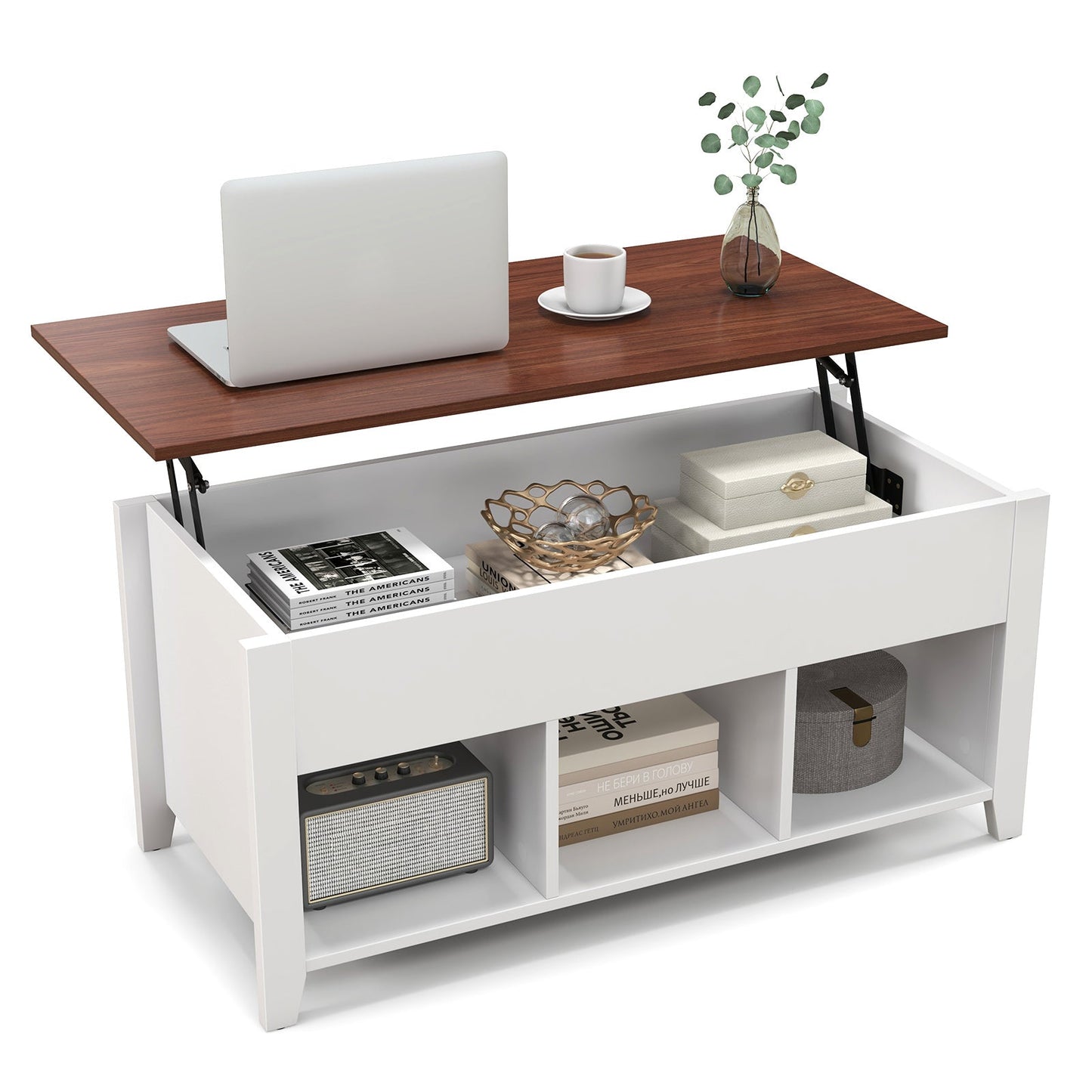 Mesa de centro con compartimento de almacenamiento oculto - Blanco
