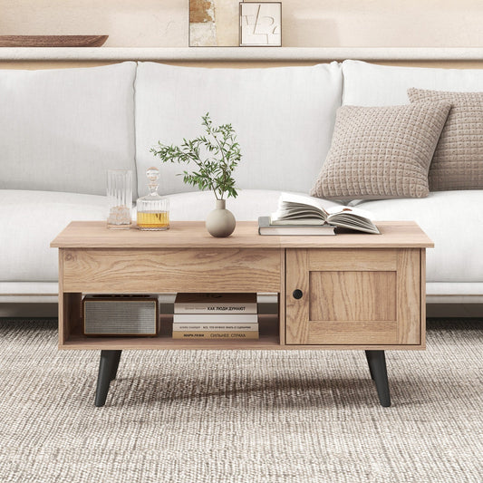 Lift Top Coffee Table with Storage and Hidden Compartment-Natural