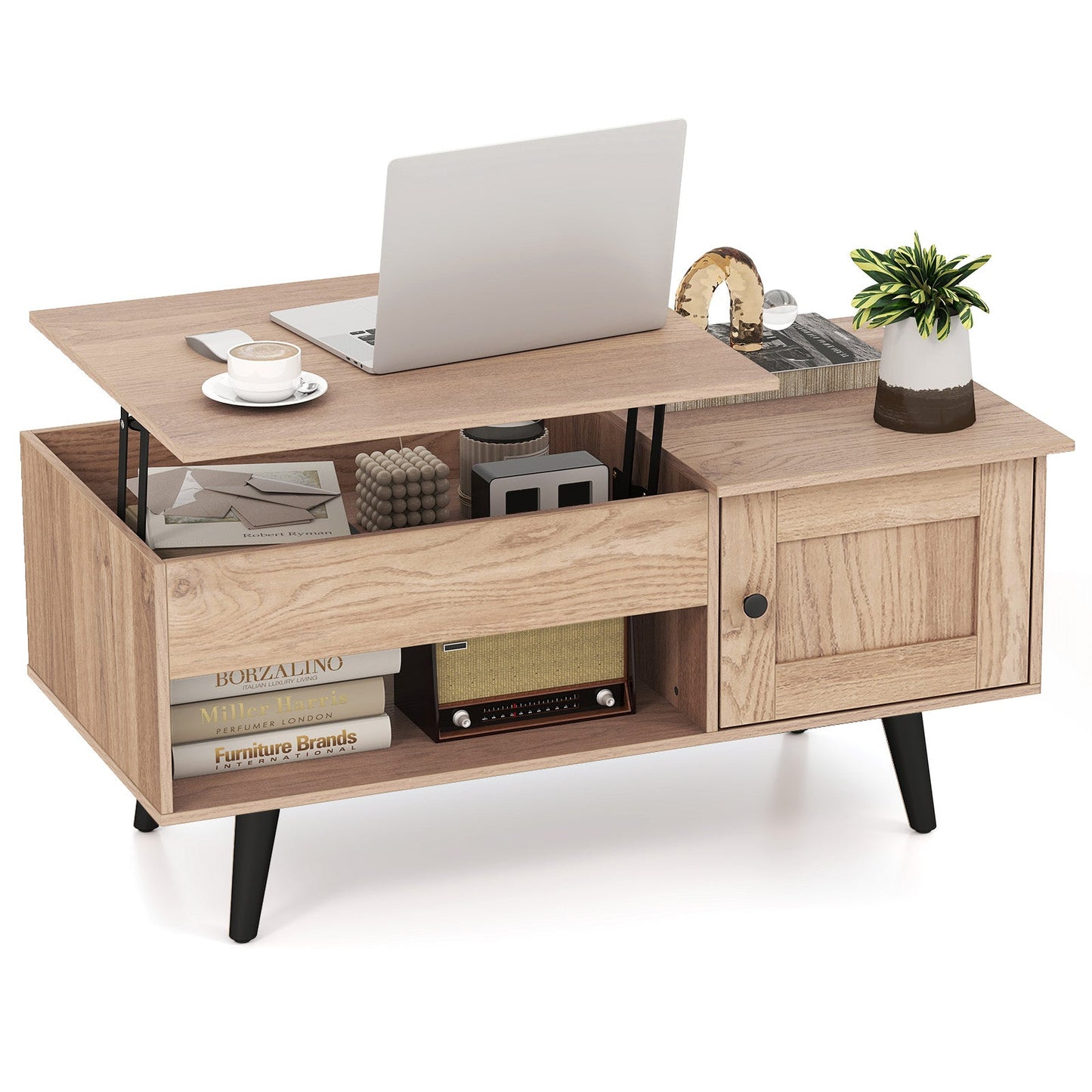 Mesa de centro elevable con almacenamiento y compartimento oculto-Natural