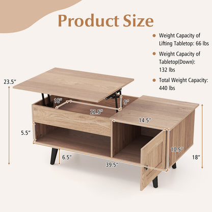 Mesa de centro elevable con almacenamiento y compartimento oculto-Natural