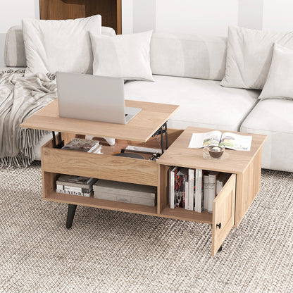 Mesa de centro elevable con almacenamiento y compartimento oculto-Natural