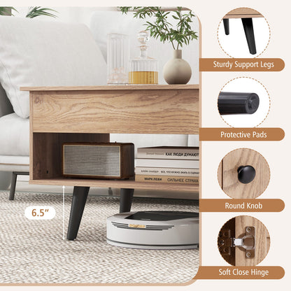 Mesa de centro elevable con almacenamiento y compartimento oculto-Natural