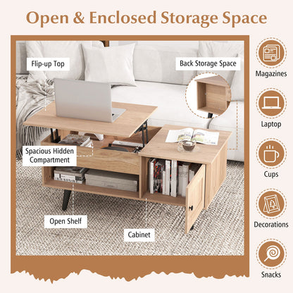Mesa de centro elevable con almacenamiento y compartimento oculto-Natural