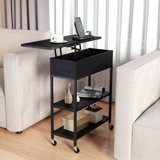 Lift Top Side Table with Charging Station and Wheels in black metal by DirectDeals on Tampa Home & Garden Store