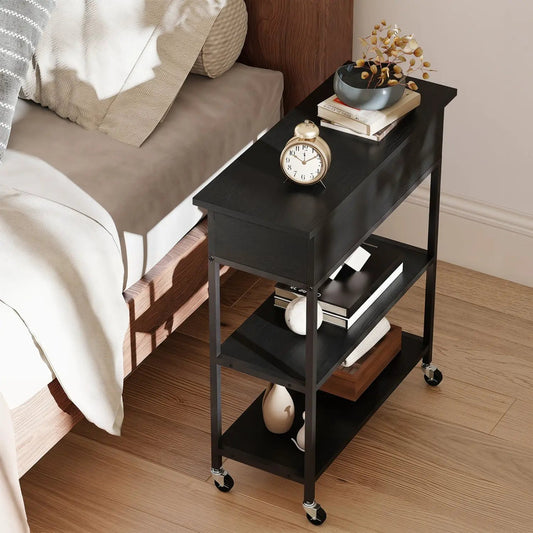 Lift Top Side Table with Charging Station and Wheels DirectDeals, black three-tier casters on Tampa Home & Garden Store