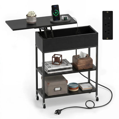 Lift Top Table With Charging Station and Wheels