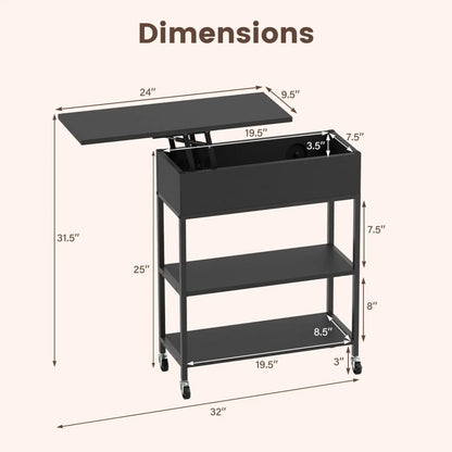 Lift Top Table With Charging Station and Wheels