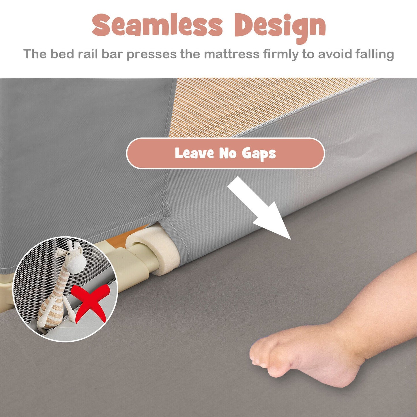 69 Inch Toddlers Vertical Lifting Baby Bedrail Guard with Lock