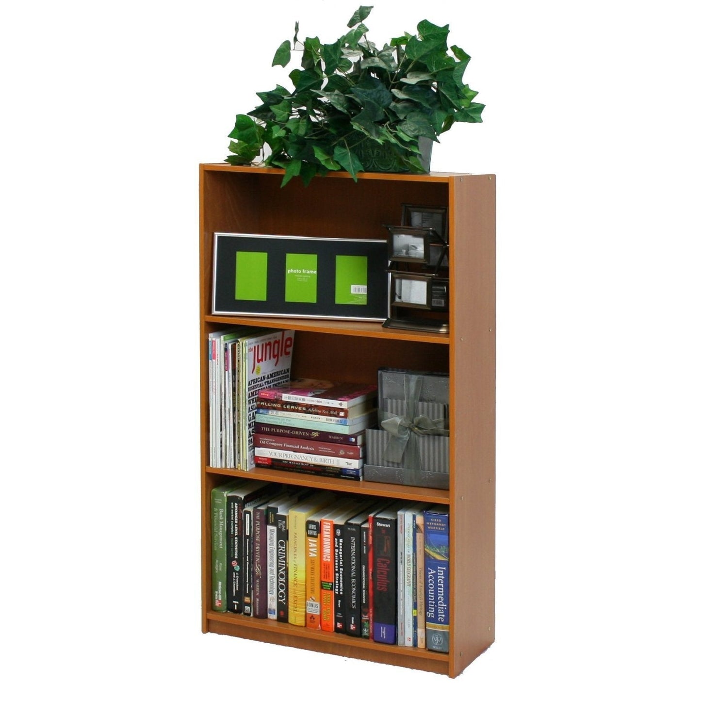 Light Cherry Finish 3-Tier Storage Shelves Bookcase - Tampa Home & Garden Store