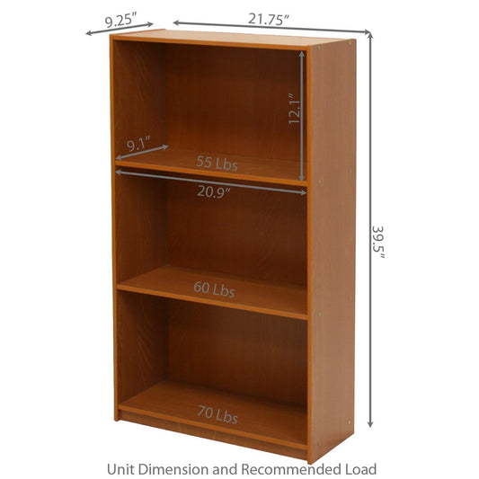 Light Cherry Finish 3-Tier Storage Shelves Bookcase - Tampa Home & Garden Store