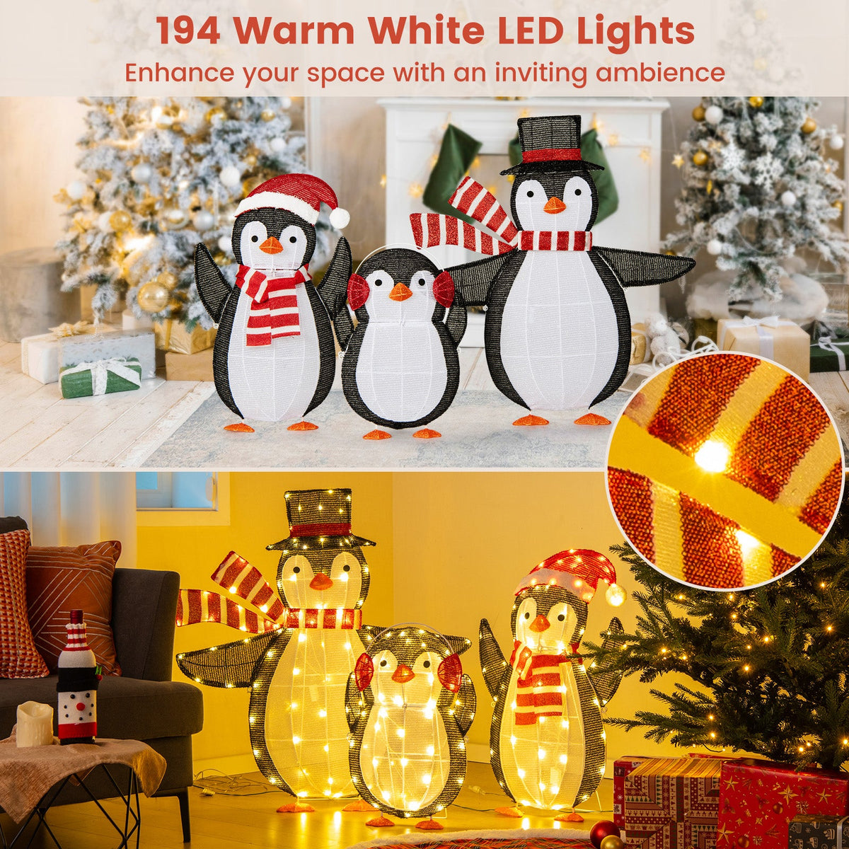 Penguin Christmas decor 194 LED lights zip ties DirectDeals on Tampa Home & Garden Store