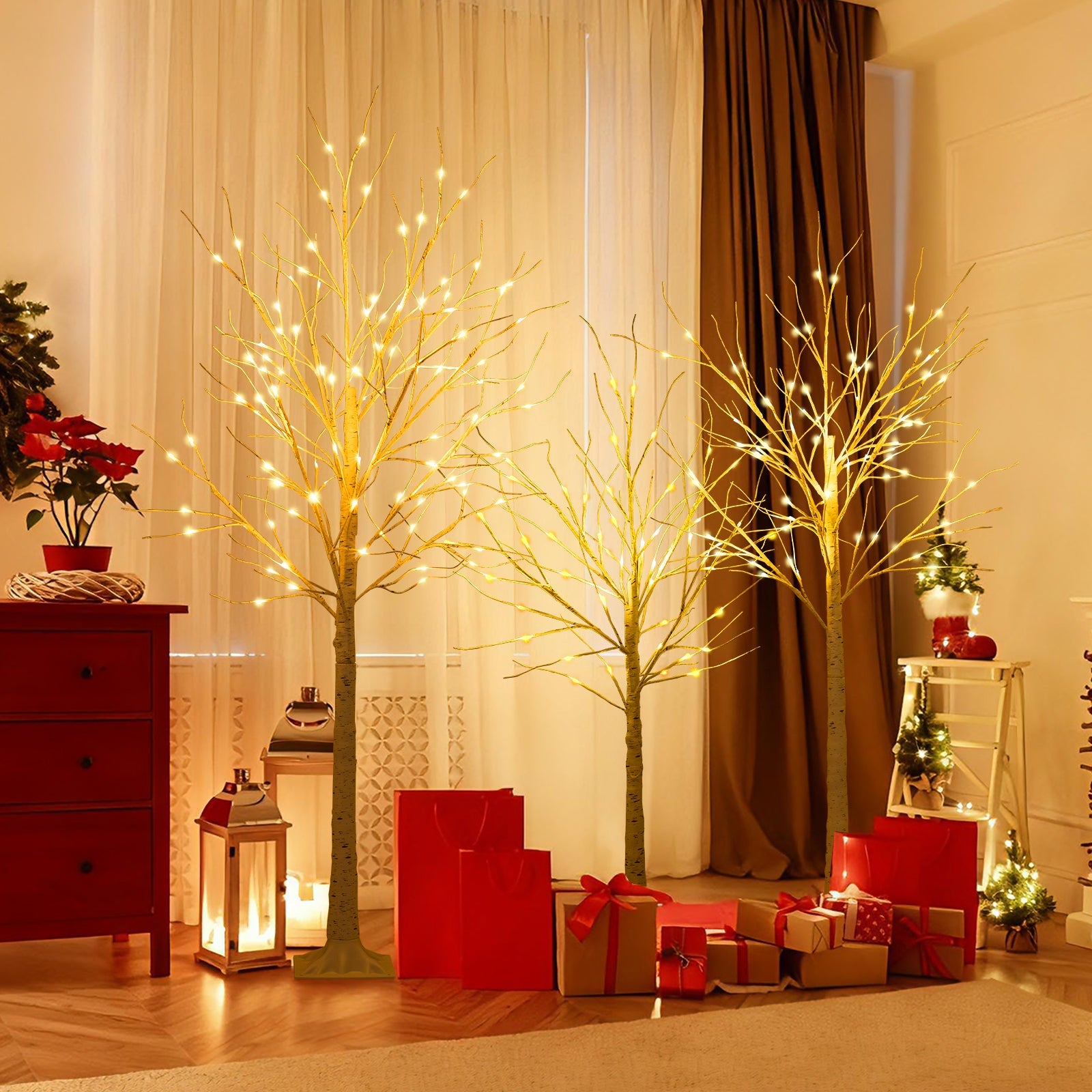 Lighted birch tree trio 4/5/6 ft warm white LEDs DirectDeals artificial trees on Tampa Home & Garden Store