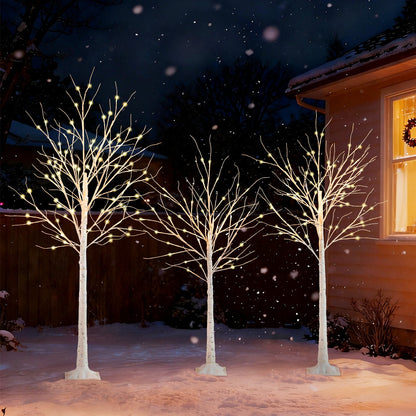 Lighted birch trees set of 3 (4/5/6 ft) with warm LED lights for winter display in yard on Tampa Home & Garden Store