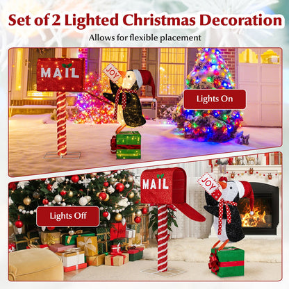Lighted Christmas Mailbox and Penguin 3D decoration with glitter mailbox and penguin on Tampa Home & Garden Store