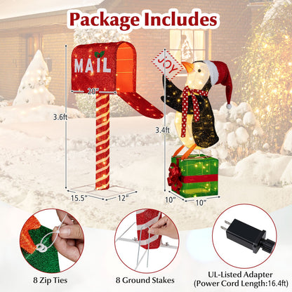 Lighted mailbox and penguin 3D decoration from DirectDeals with red mailbox on candy cane on Tampa Home & Garden Store