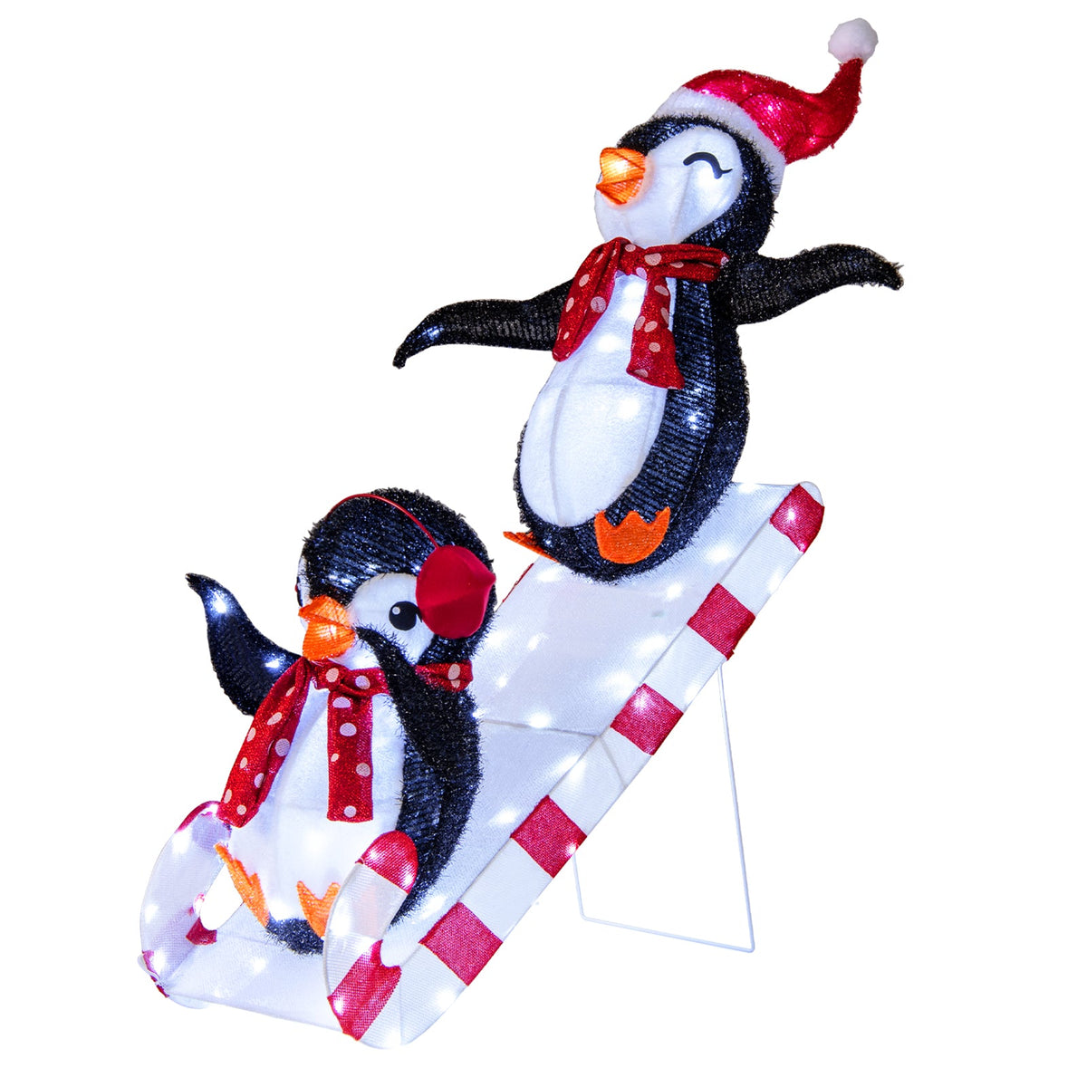 Lighted Christmas penguin slide with 3D penguins, red hats, 170 LED lights, DirectDeals on Tampa Home & Garden Store