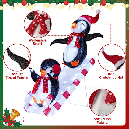 Lighted penguin with 170 LED lights, 3D pre-lit penguin on slide wearing a red scarf on Tampa Home & Garden Store