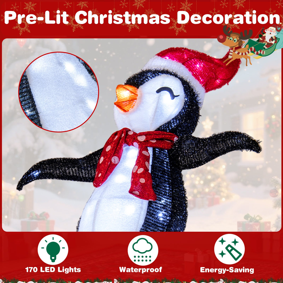 Lighted 3D penguin Christmas decoration with red hat and scarf, 170 LED lights DirectDeals on Tampa Home & Garden Store
