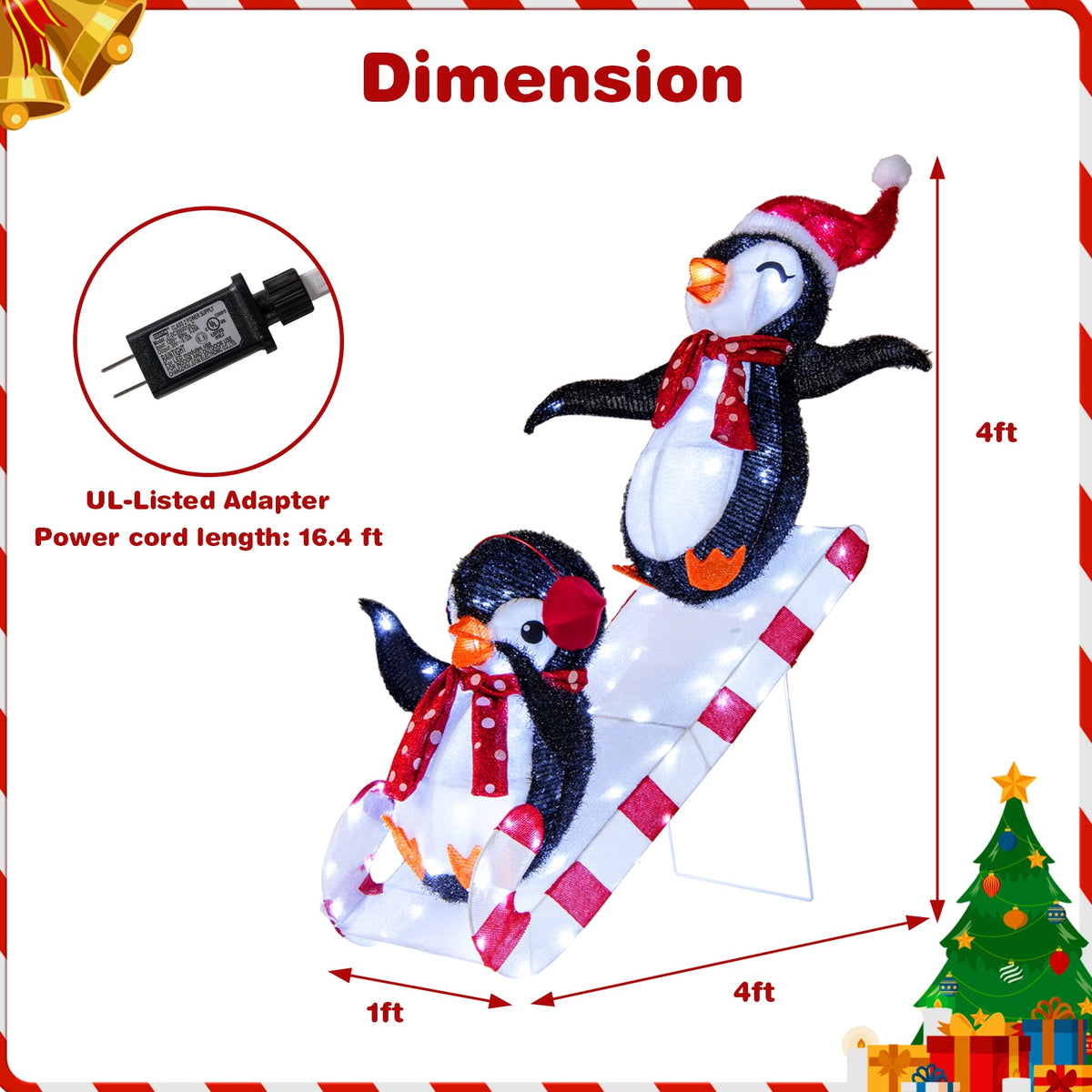 Lighted Christmas Penguin slide decoration with 170 LEDs, two glittery penguins DirectDeals on Tampa Home & Garden Store