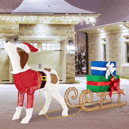DirectDeals outdoor pre-lit Xmas dog and sleigh with 170 warm lights for porch on Tampa Home & Garden Store