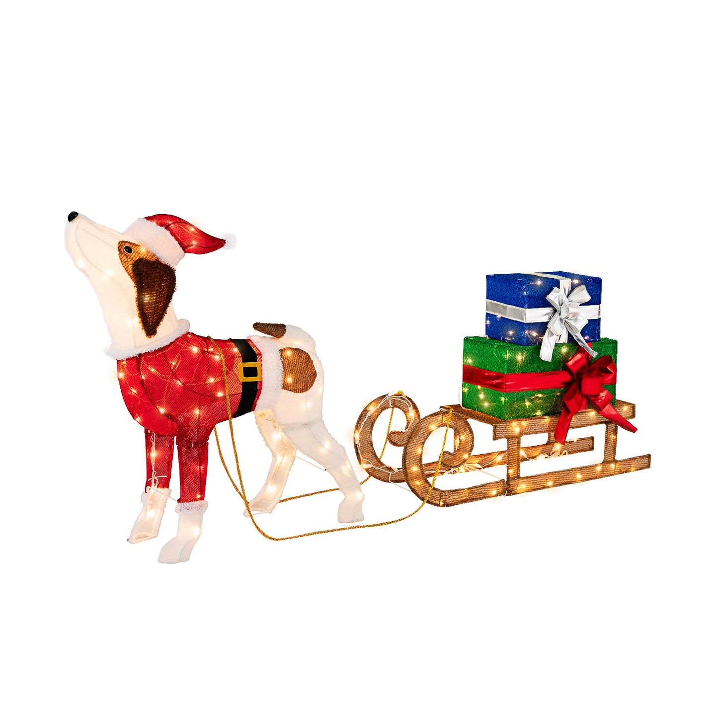 Outdoor pre-lit Xmas dog and sleigh lawn ornament with 170 warm lights by DirectDeals on Tampa Home & Garden Store