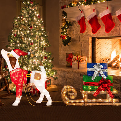 Outdoor Pre-lit Xmas Dog and Sleigh with 170 warm lights DirectDeals for porch on Tampa Home & Garden Store