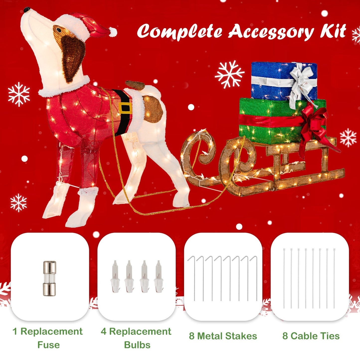 Outdoor pre-lit Xmas dog and sleigh lawn ornament with 170 warm lights, DirectDeals on Tampa Home & Garden Store