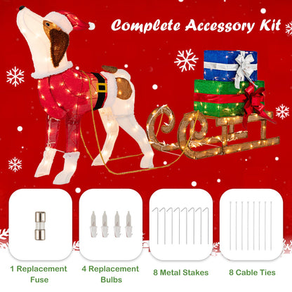 Outdoor pre-lit Xmas dog and sleigh lawn ornament with 170 warm lights, DirectDeals on Tampa Home & Garden Store