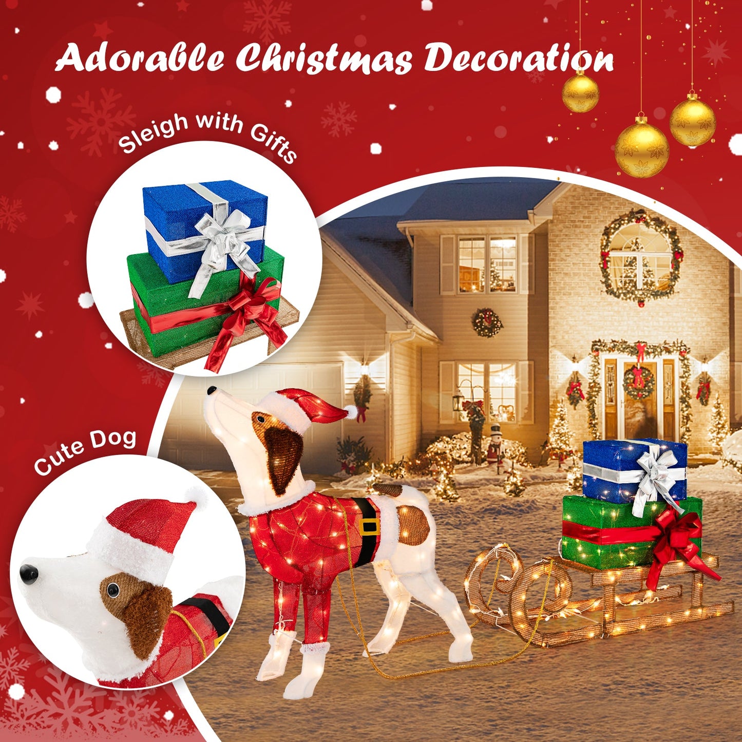 Outdoor pre-lit Xmas dog and sleigh lawn ornament with 170 warm lights DirectDeals on Tampa Home & Garden Store