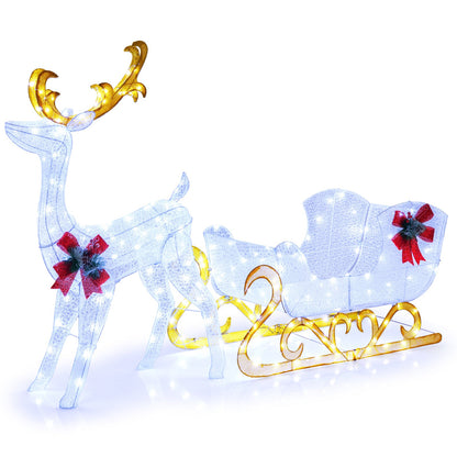 6 ft lighted reindeer and sleigh in white mesh with gold antlers on Tampa Home & Garden Store