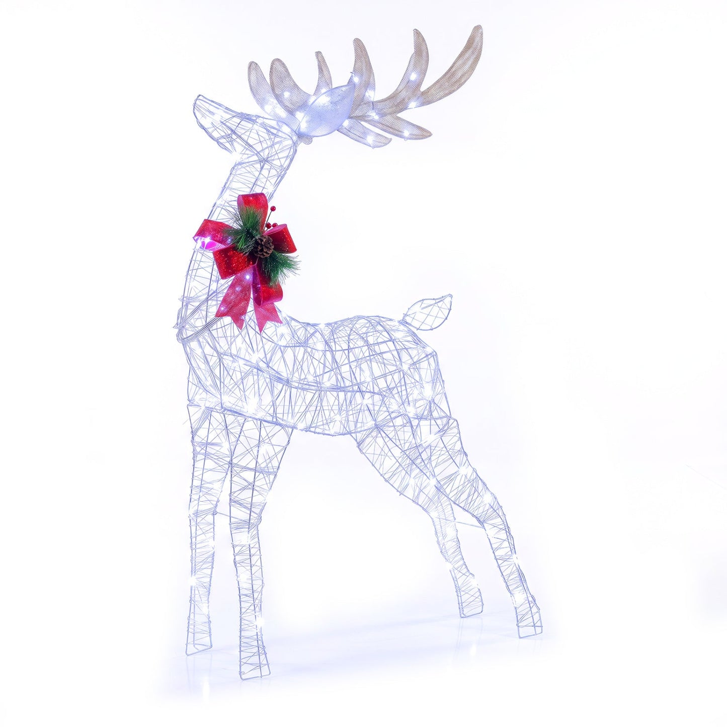 Lighted Christmas Reindeer Yard Decoration with LED Lights, white wireframe sculpture on Tampa Home & Garden Store