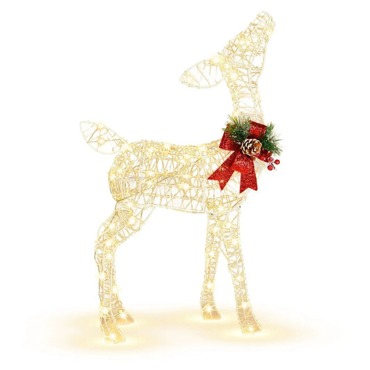 DirectDeals 34.5-in lighted reindeer lawn ornament with 50 warm white LEDs and red bow on Tampa Home & Garden Store
