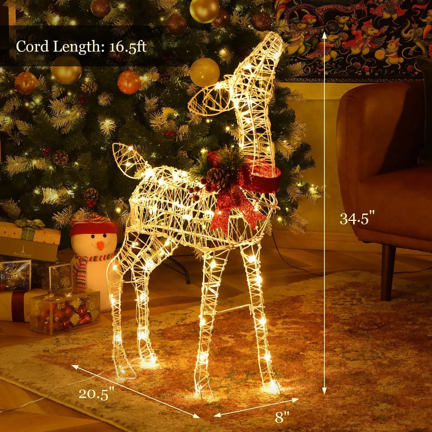 Two 34.5 inch lighted Christmas reindeer lawn ornaments with 50 warm white LEDs on Tampa Home & Garden Store