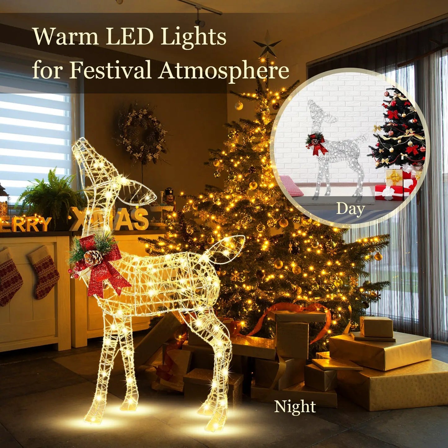 DirectDeals 34.5 inch lighted Christmas reindeer with 50 warm white LEDs, wireframe deer on Tampa Home & Garden Store