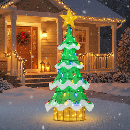 Lighted 3D mesh Christmas tree with 34 colorful strawberry bulbs, snow accents, star topper on Tampa Home & Garden Store