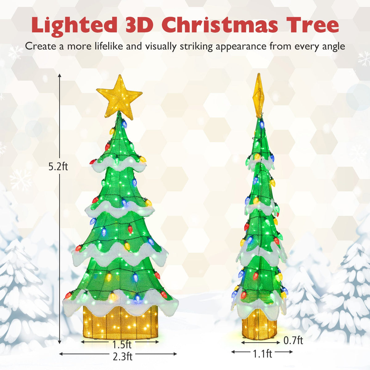 Lighted 3D mesh Christmas trees by DirectDeals, two green trees with multicolor strawberry bulbs on Tampa Home & Garden Store