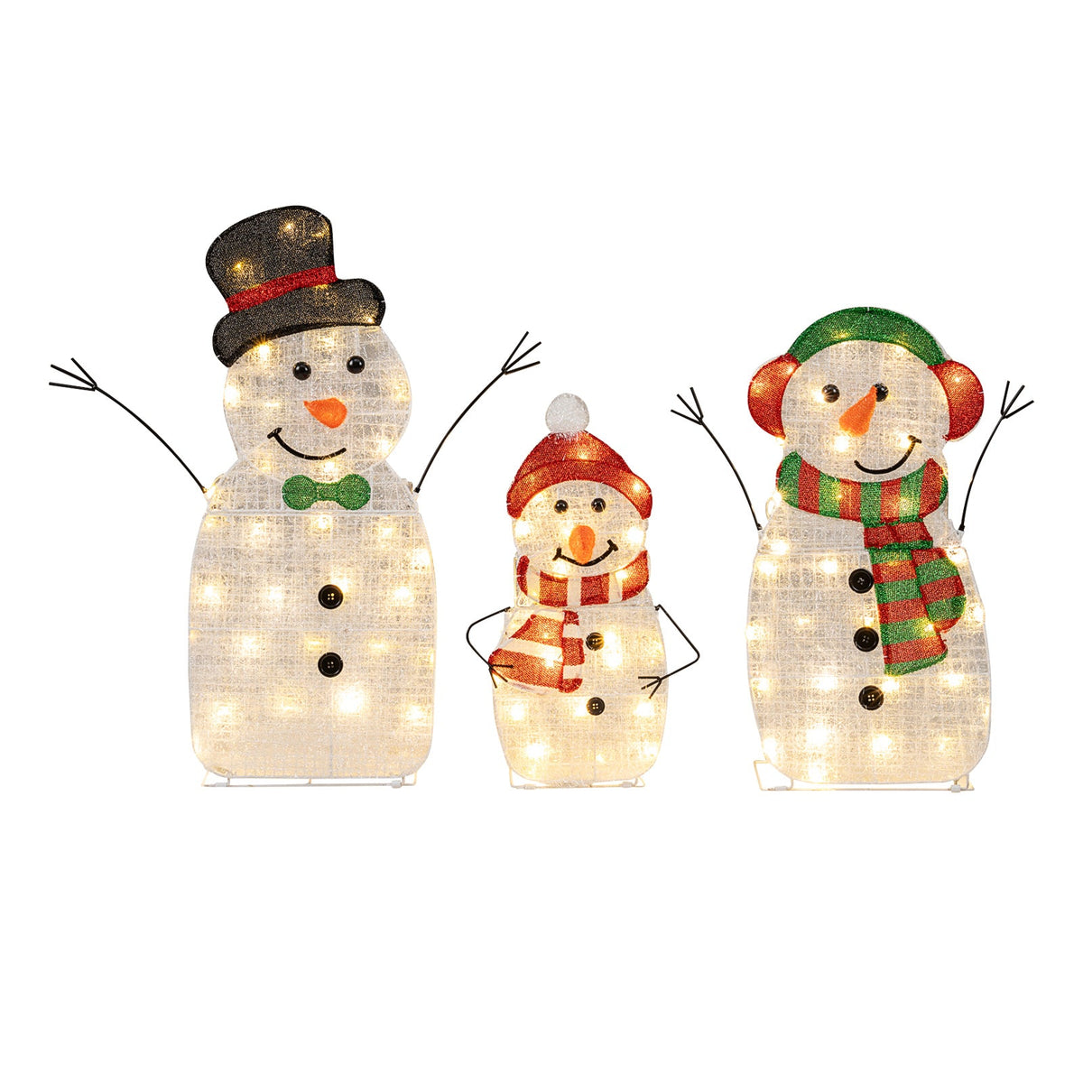 Lighted snowman family 3-piece pre-lit 2D set with warm LEDs DirectDeals on Tampa Home & Garden Store