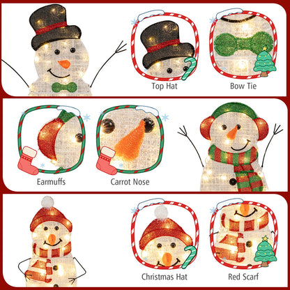Lighted Snowman Family 3-piece set in candy-cane frames, DirectDeals pre-lit 2D snowmen on Tampa Home & Garden Store