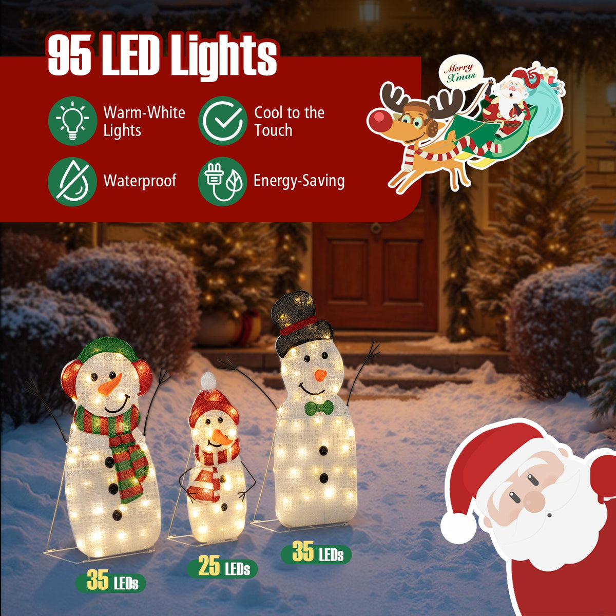 Lighted snowman family Christmas decoration, 3-piece pre-lit 2D snowman set by DirectDeals on Tampa Home & Garden Store