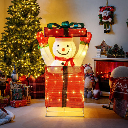 Lighted snowman holding red gift boxes with green ribbon, DirectDeals snow globe on Tampa Home & Garden Store