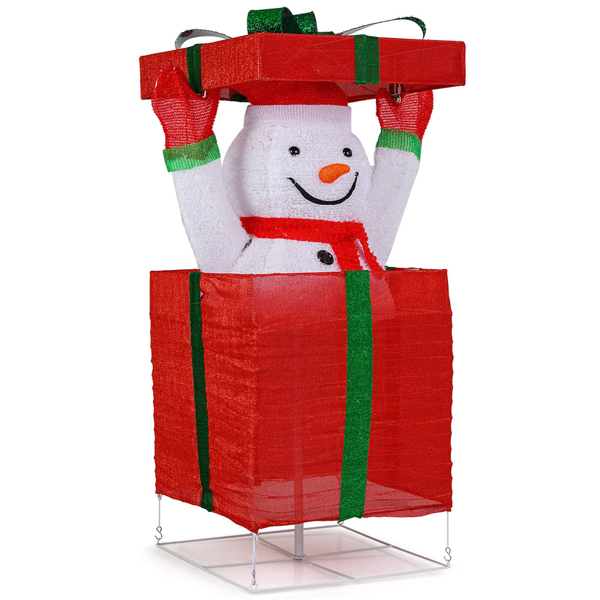 Lighted Snowman Gift Box Christmas Decoration snow globe DirectDeals; red box with green ribbon on Tampa Home & Garden Store