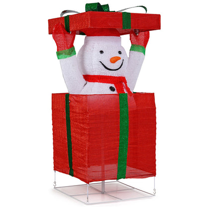 Lighted Snowman Gift Box Christmas Decoration snow globe DirectDeals; red box with green ribbon on Tampa Home & Garden Store