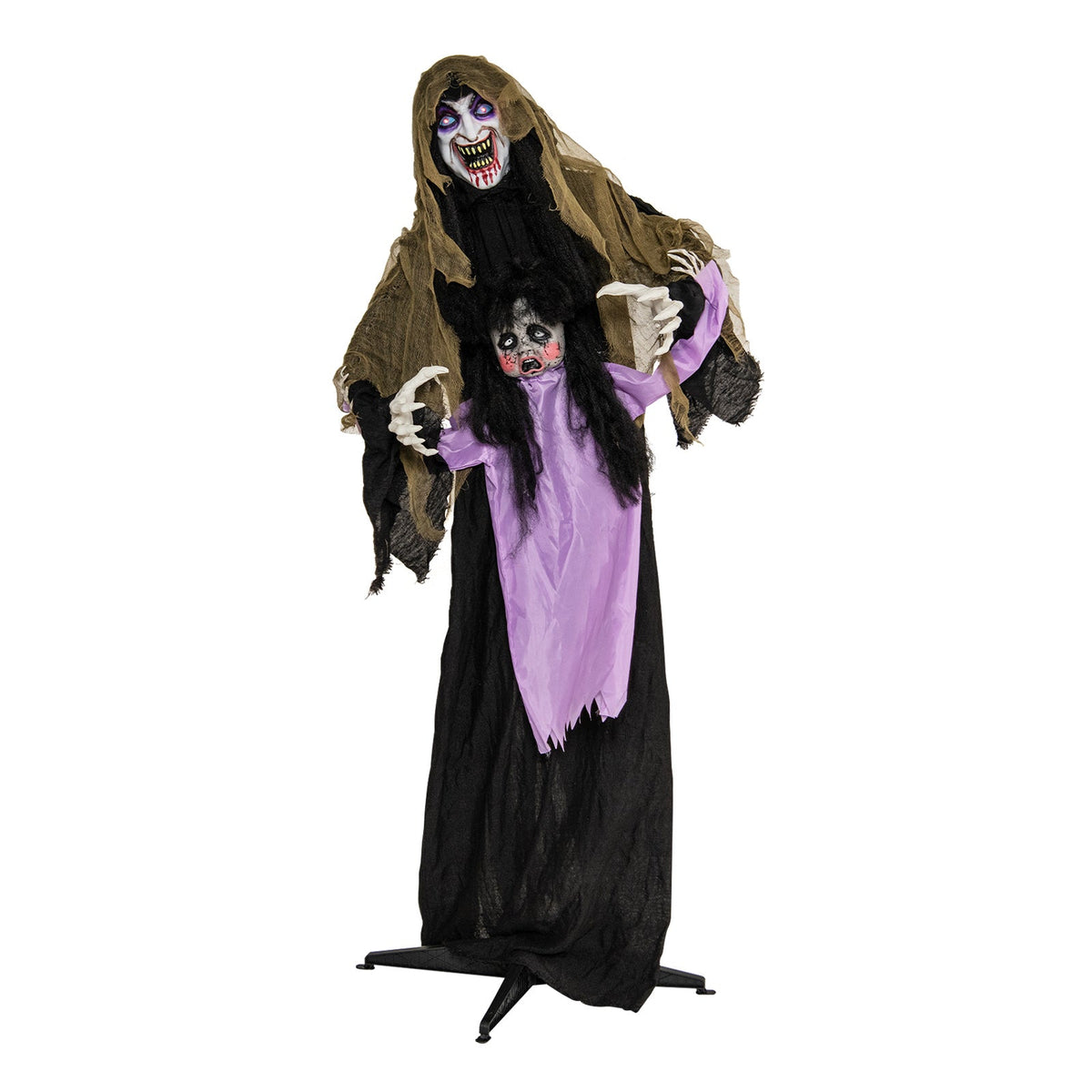 Lighted DirectDeals vampire yard decor with LED tall black robe holding a purple child on Tampa Home & Garden Store