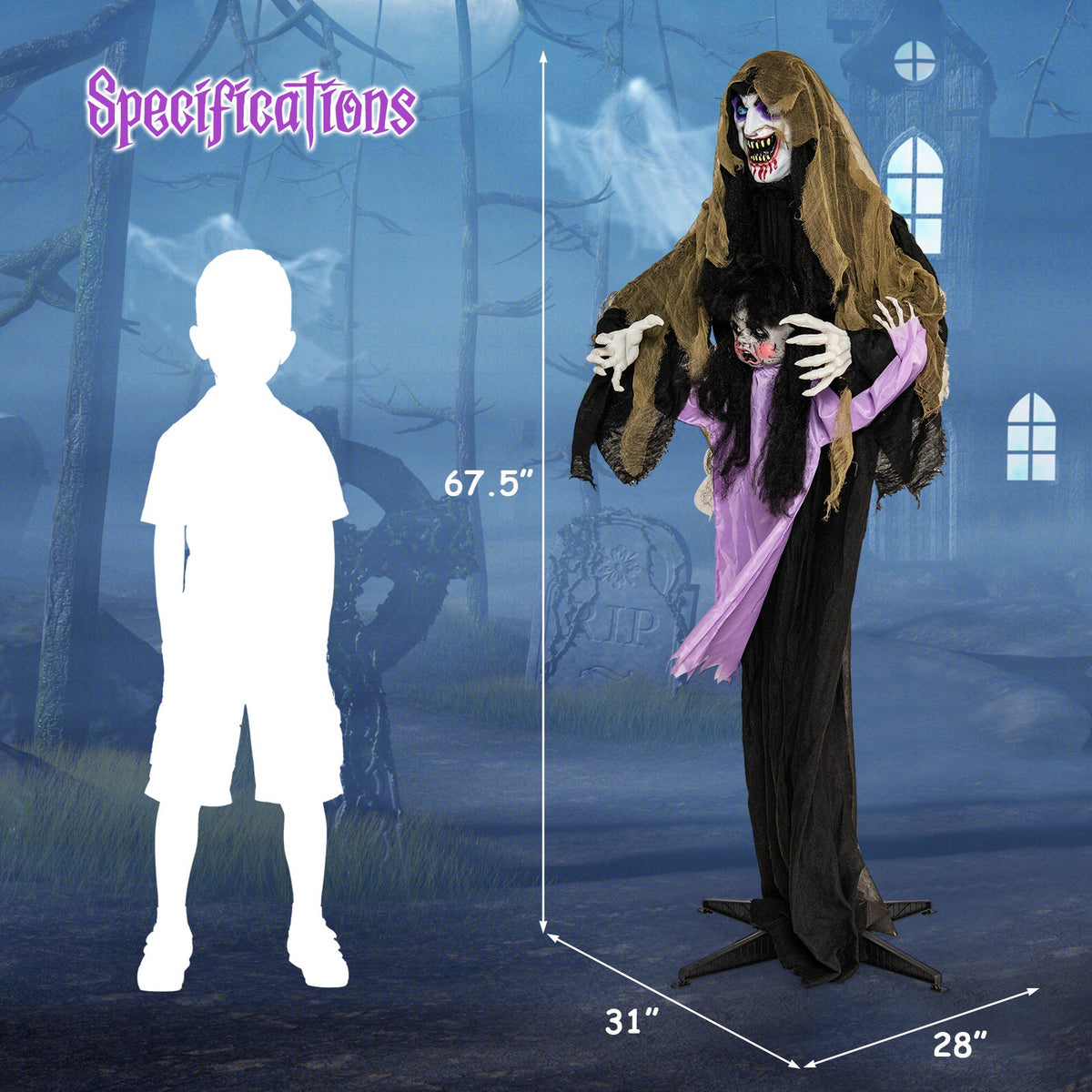 Lighted animated vampire lawn decoration with LED, hooded brown cloak DirectDeals on Tampa Home & Garden Store