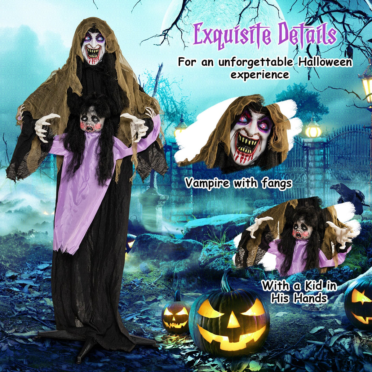 Lighted animated vampire lawn ornament with LED; two hooded figures in cloaks amid pumpkins on Tampa Home & Garden Store