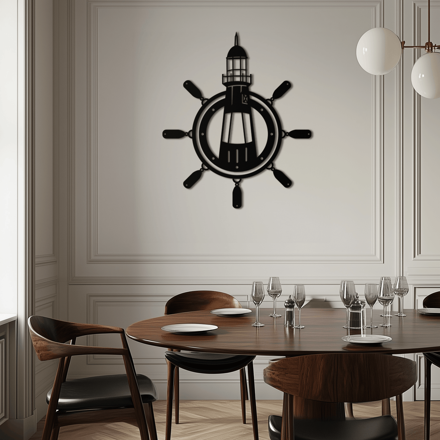 Lighthouse and Ship Wheel Metal Wall Art - Nautical Steel Wall Decor - KAF028 - Tampa Home & Garden Store