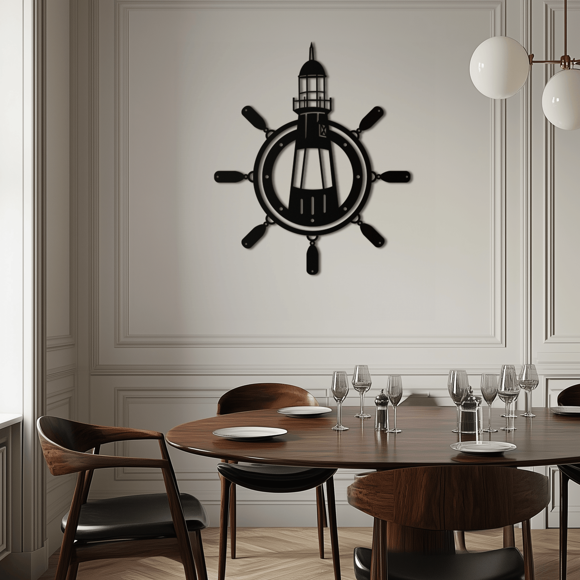 Lighthouse and Ship Wheel Metal Wall Art - Nautical Steel Wall Decor - KAF028 - Tampa Home & Garden Store