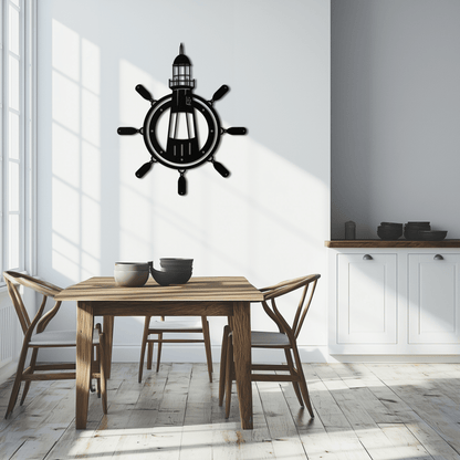 Lighthouse and Ship Wheel Metal Wall Art - Nautical Steel Wall Decor - KAF028 - Tampa Home & Garden Store