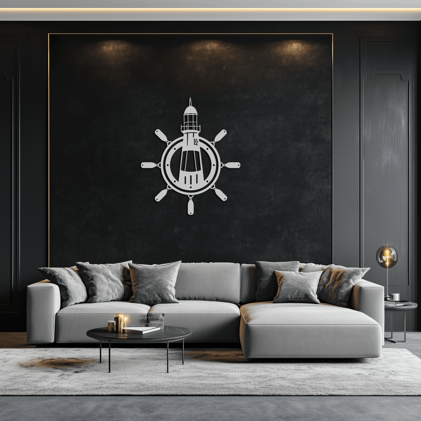 Lighthouse and Ship Wheel Metal Wall Art - Nautical Steel Wall Decor - KAF028 - Tampa Home & Garden Store